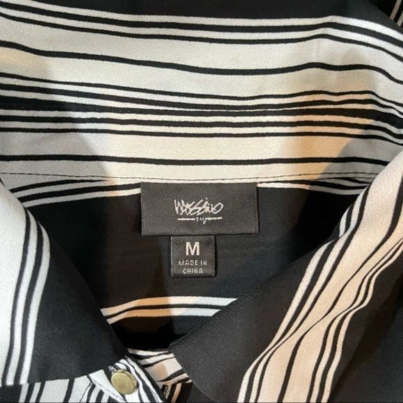Mossimo Supply Co Womens Black Striped Button Up Shirt Medium Polyester - Picture 8 of 12